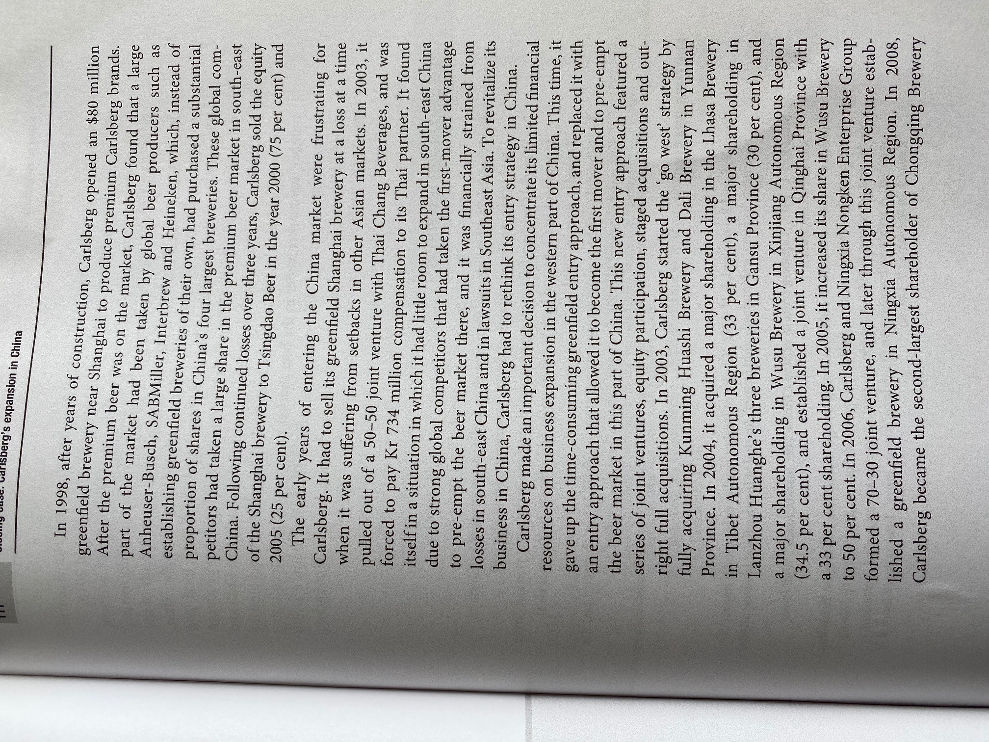 Case study: Carlsberg's expansion in China.