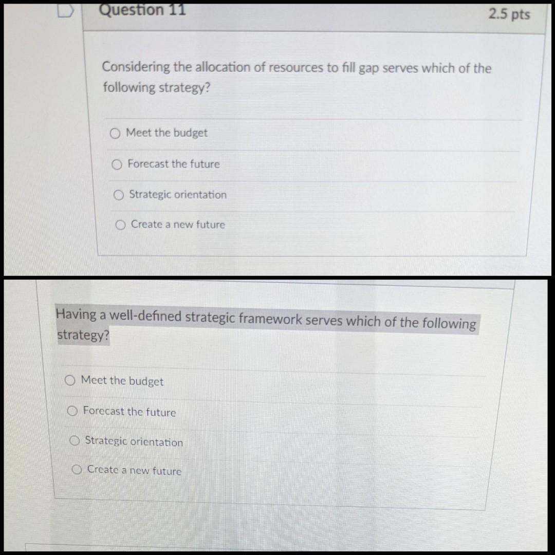Question 11 2.5 pts Considering the allocation of