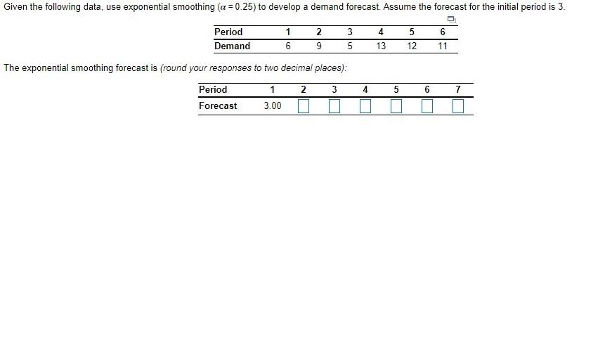 Given the following data, use exponential