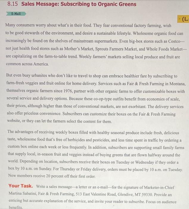 8.15 Sales Message: Subscribing to Organic Greens