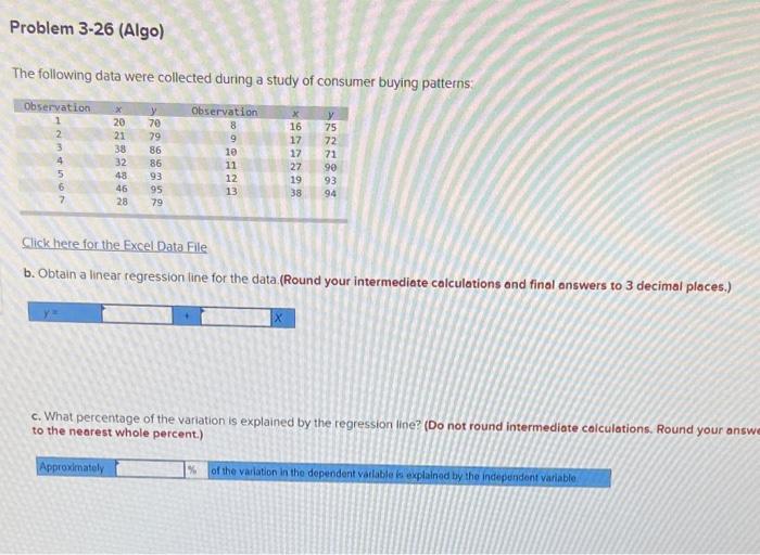 Problem 3-26 (Algo) The following data were