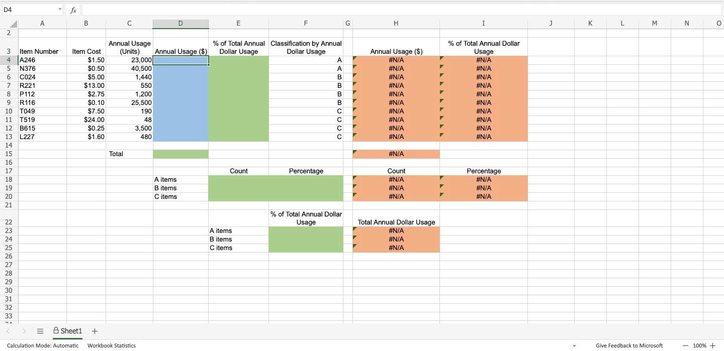 Video Excel Online Structured Activity: Inventory