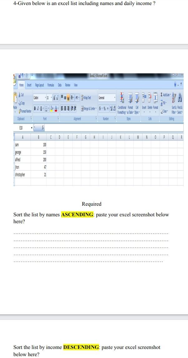 Please answer the questions excel Thanks 4-Given