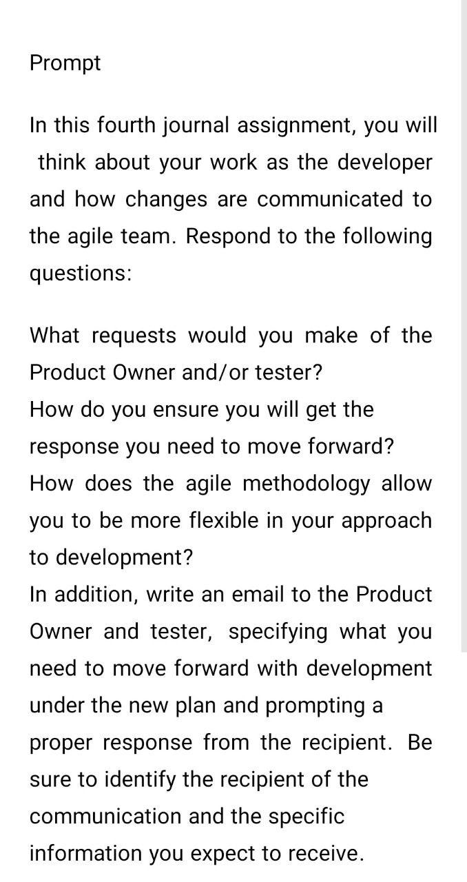 Prompt In this fourth journal assignment, you