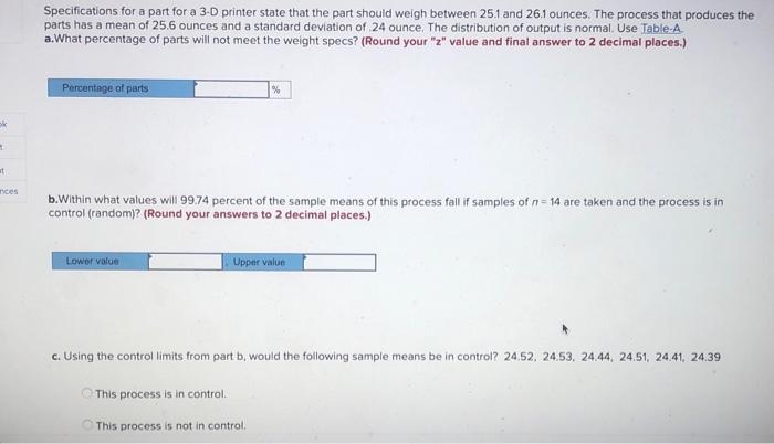Specifications for a part for a 3-D printer state