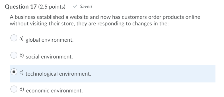 Question 17 (2.5 points) Saved A business