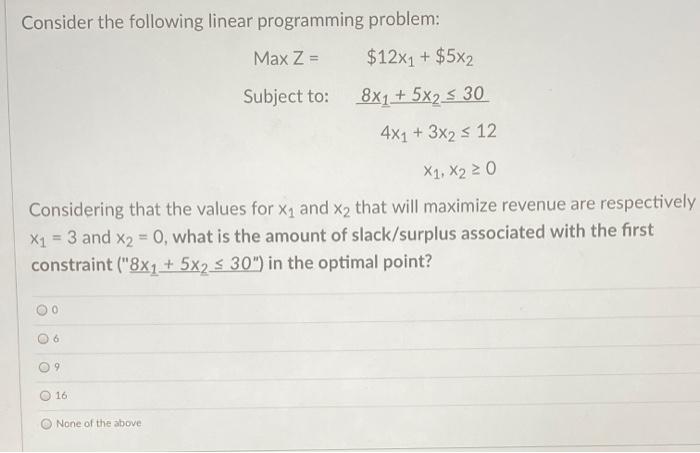 Consider the following linear programming