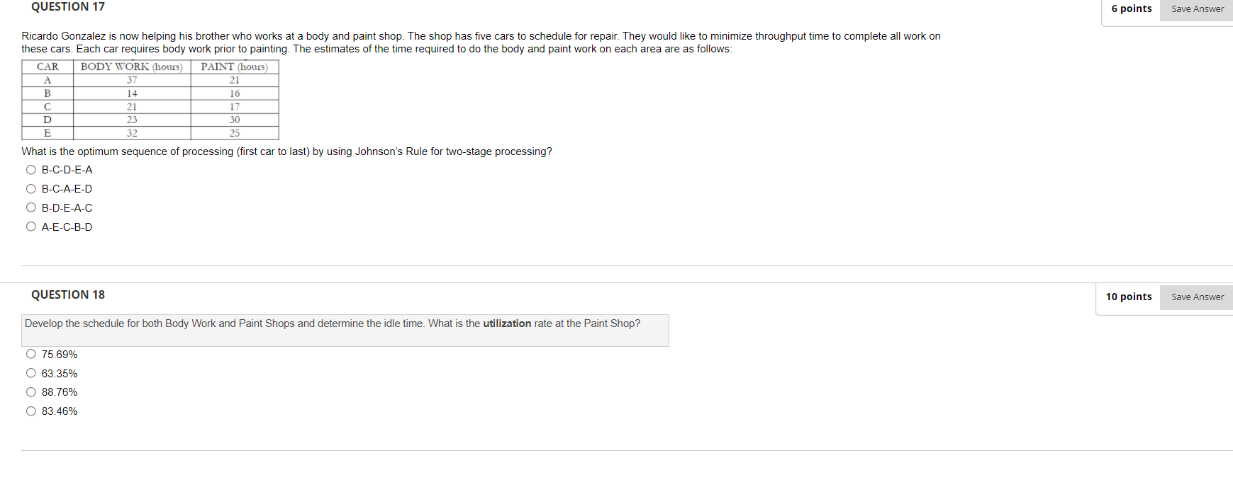 Please answer questions 17-18 using the data from