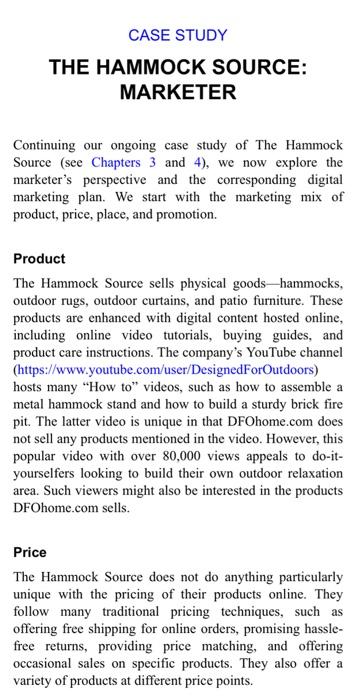 asnwer question 1 - 3 CASE STUDY THE HAMMOCK