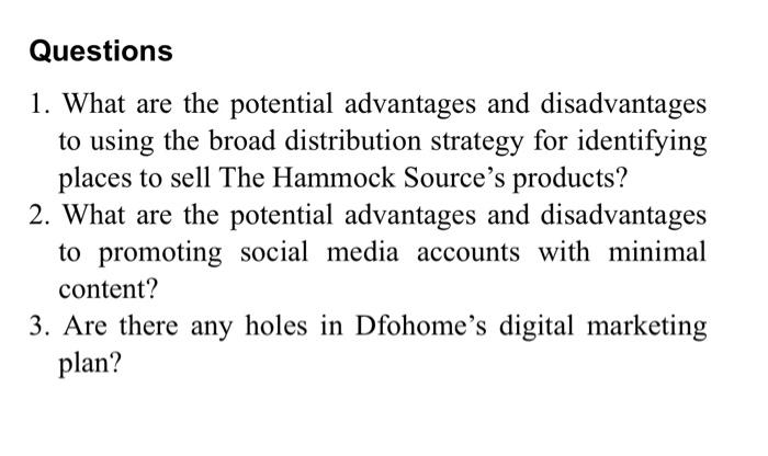 asnwer question 1 - 3 CASE STUDY THE HAMMOCK