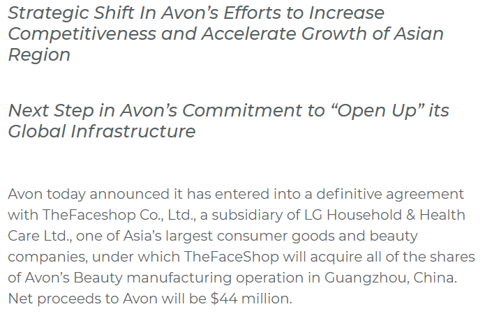 Avon To Sell China Manufacturing Operation To