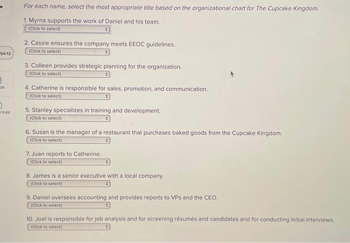 For each name, select the most appropriate title