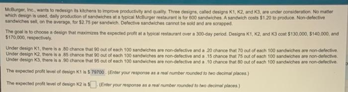 Please answer K2-4 profit level design McBurger,