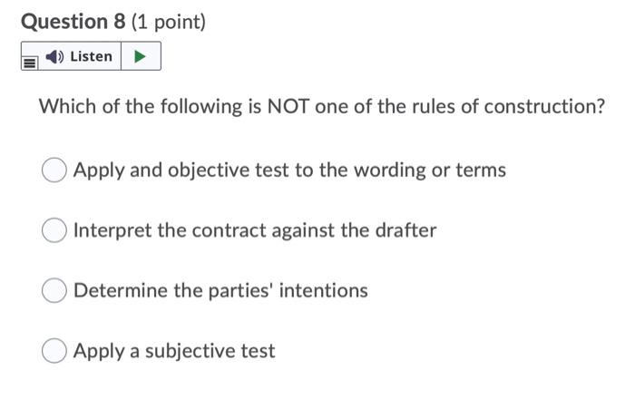 Question 12 (1 point) Listen The court can imply