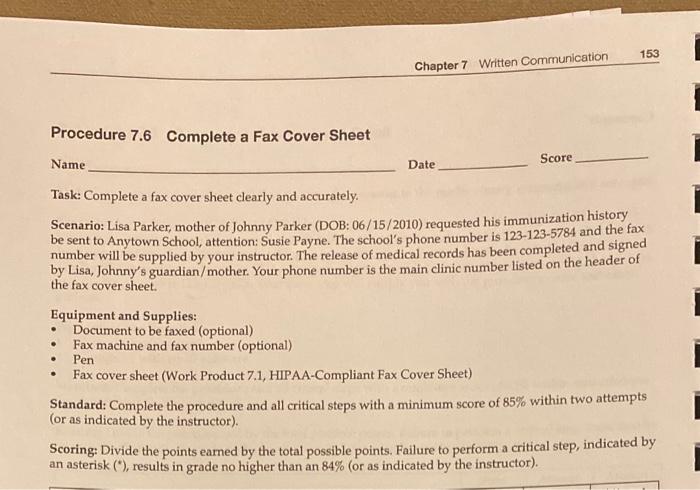 153 Chapter 7 Written Communication Score Date