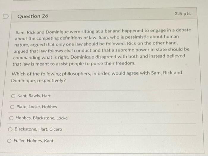 2.5 pts D Question 26 Sam, Rick and Dominique