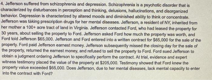 Business Law 4. Jefferson suffered from