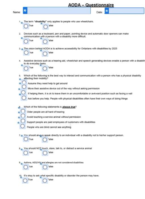 plz answer all of these AODA - Questionnaire *