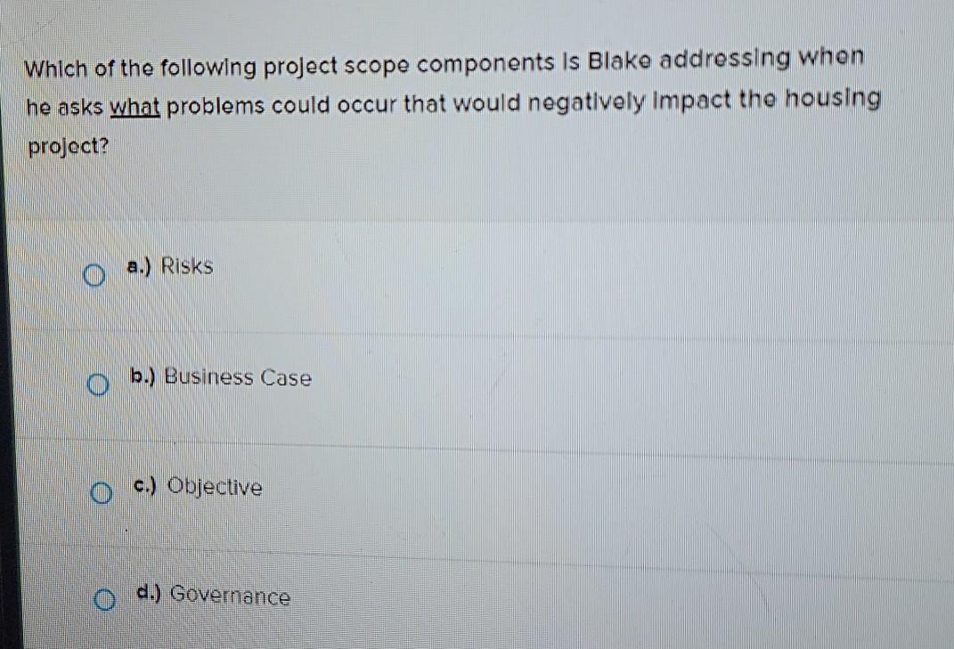 Which of the following project scope components