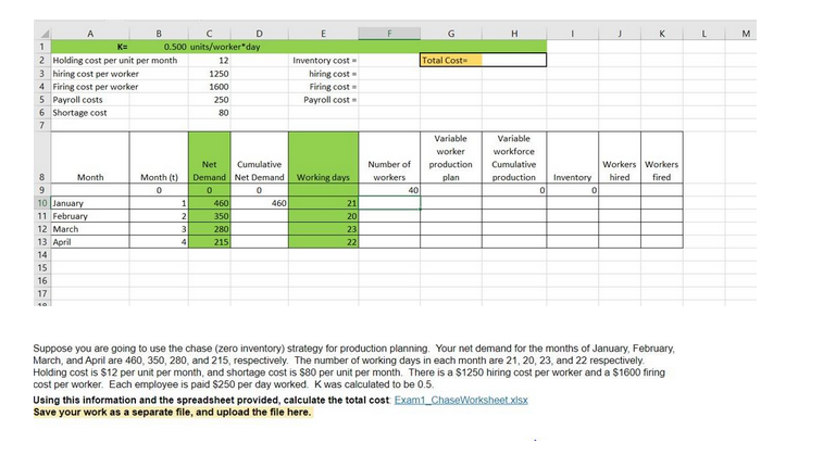 Please help E G H J K L M K= Total Costa B 1