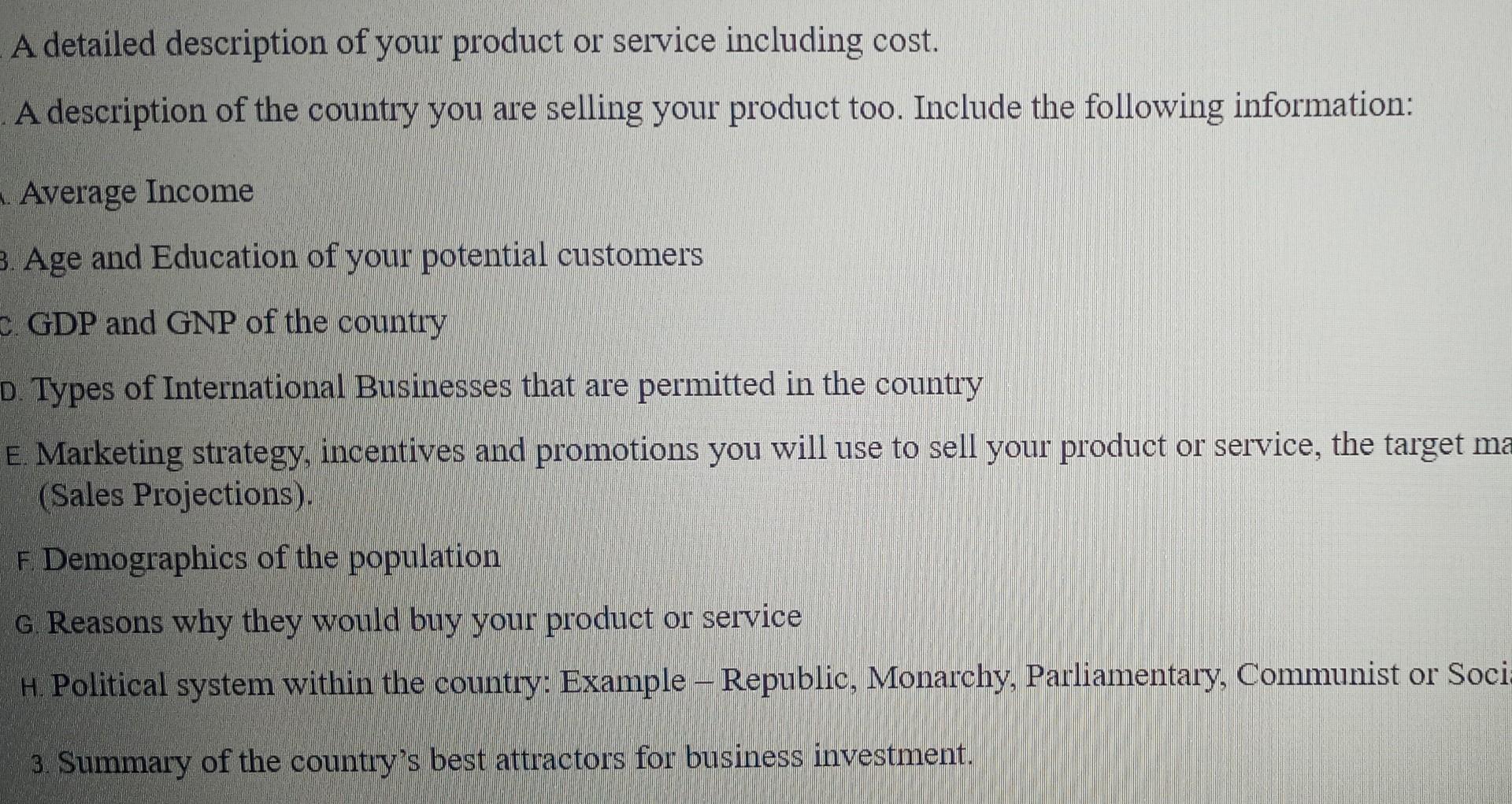 A detailed description of your product or service