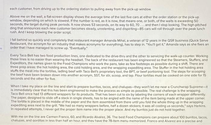 Analyzing a Taco Bell Restaurant The following