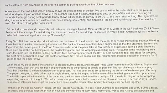 Analyzing a Taco Bell Restaurant The following