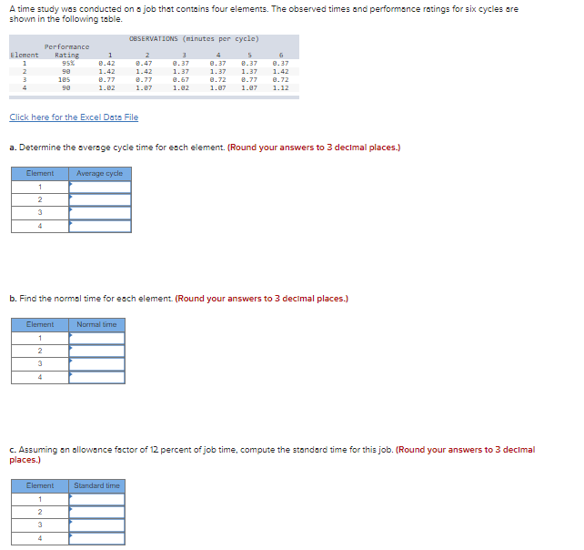 A time study was conducted on a job that contains