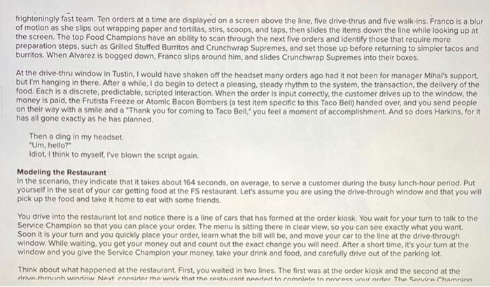 Analyzing a Taco Bell Restaurant The following