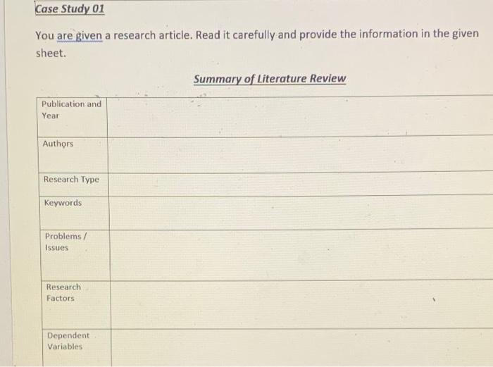 Case Study 01 You are given a research article.