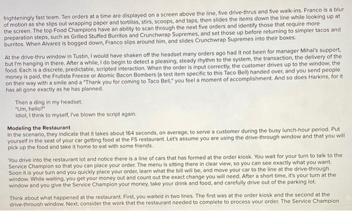 Analyzing a Taco Bell Restaurant The following