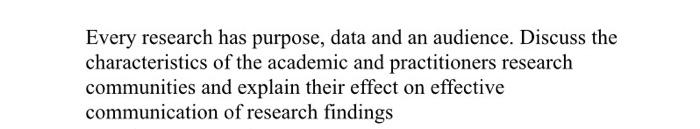 Every research has purpose, data and an audience.