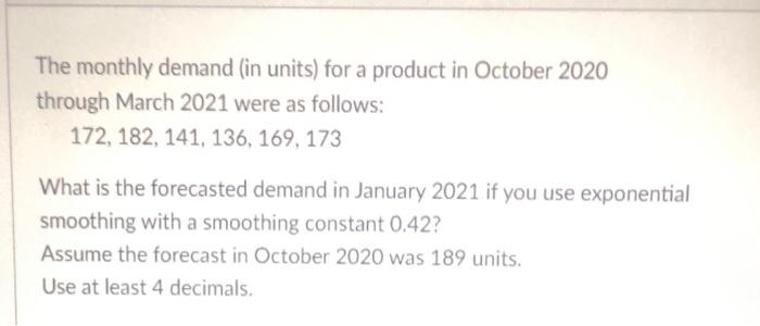 The monthly demand (in units) for a product in