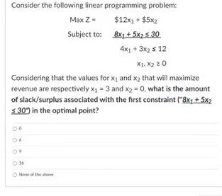 Consider the following linear programming