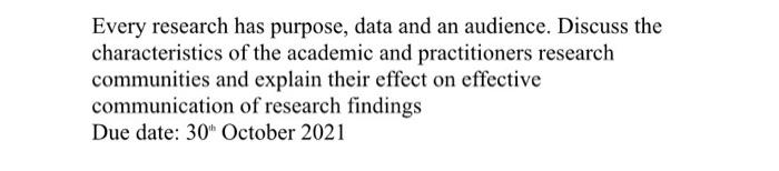 Every research has purpose, data and an audience.