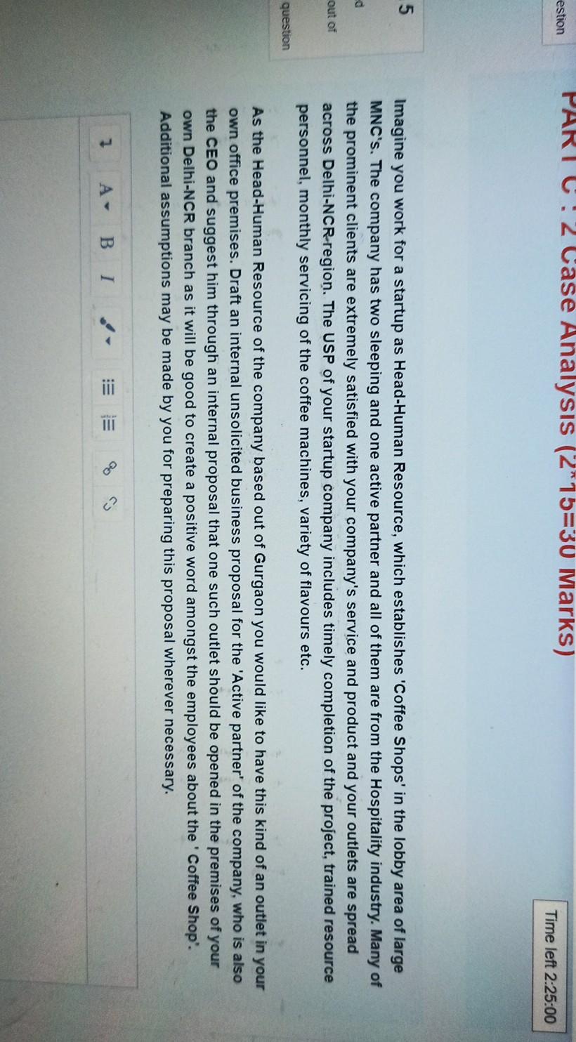 PART. 2 Case Analysis (2*15=30 Marks) estion Time