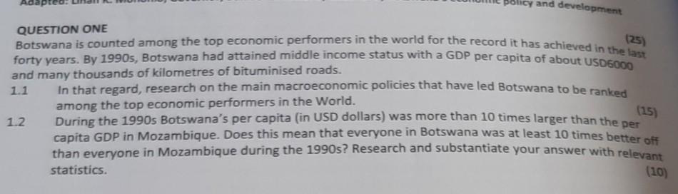 policy and development QUESTION ONE Botswana is