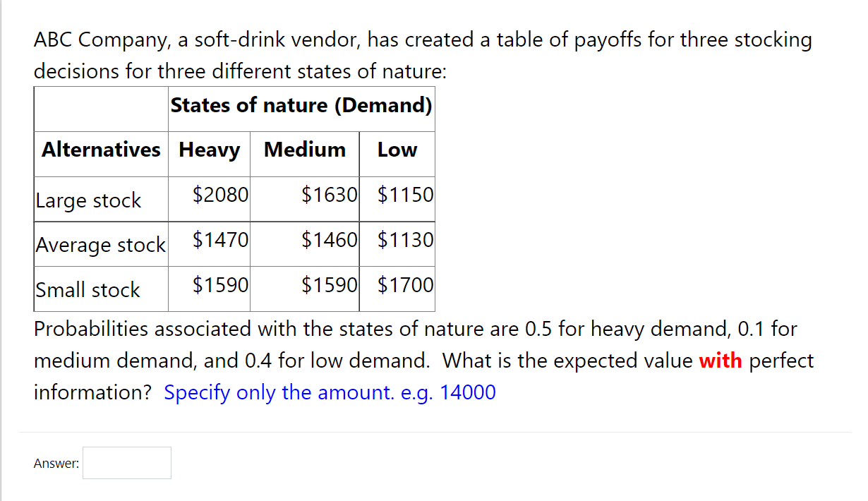 ABC Company, a soft-drink vendor, has created a