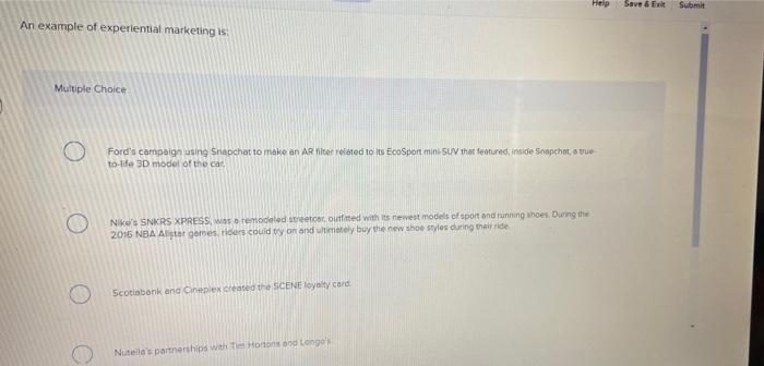 Help Save & Ent Submit An example of experiential