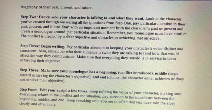 Understanding Theatre Monologue Project What is a