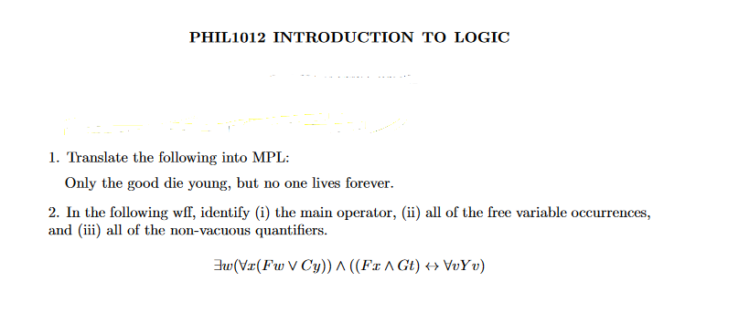 Introductory Logic PHIL1012 INTRODUCTION TO LOGIC