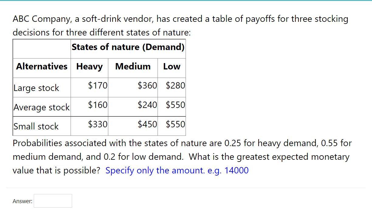 ABC Company, a soft-drink vendor, has created a