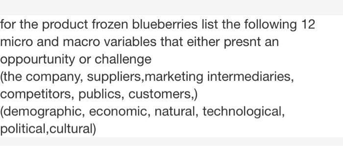 explain how each factor within each 12 micro and