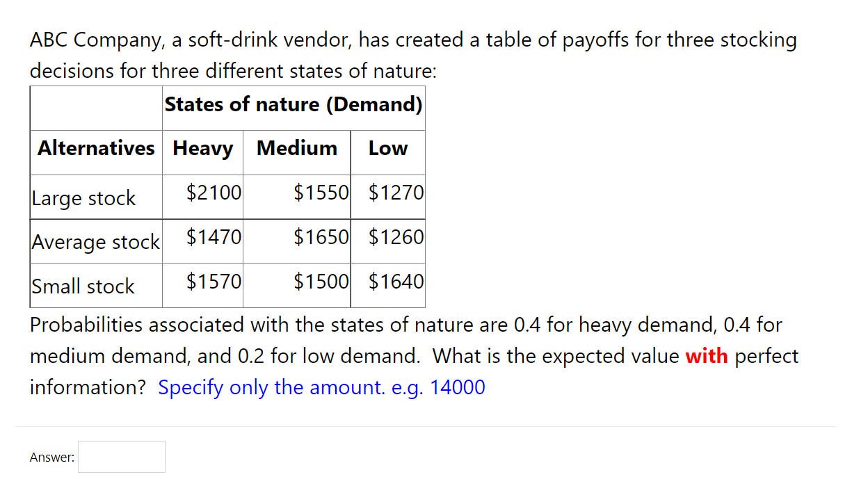 ABC Company, a soft-drink vendor, has created a