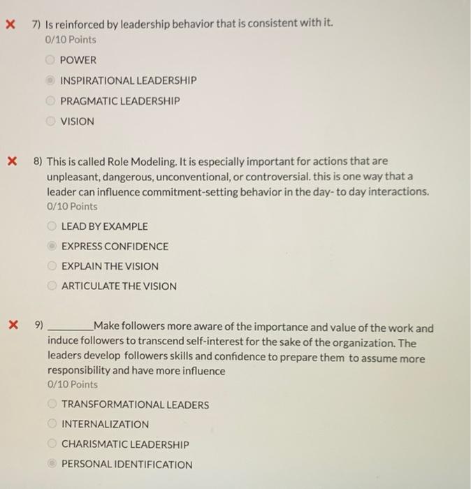 X 7) Is reinforced by leadership behavior that is