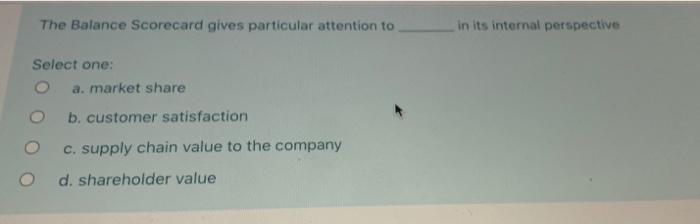 The Balance Scorecard gives particular attention