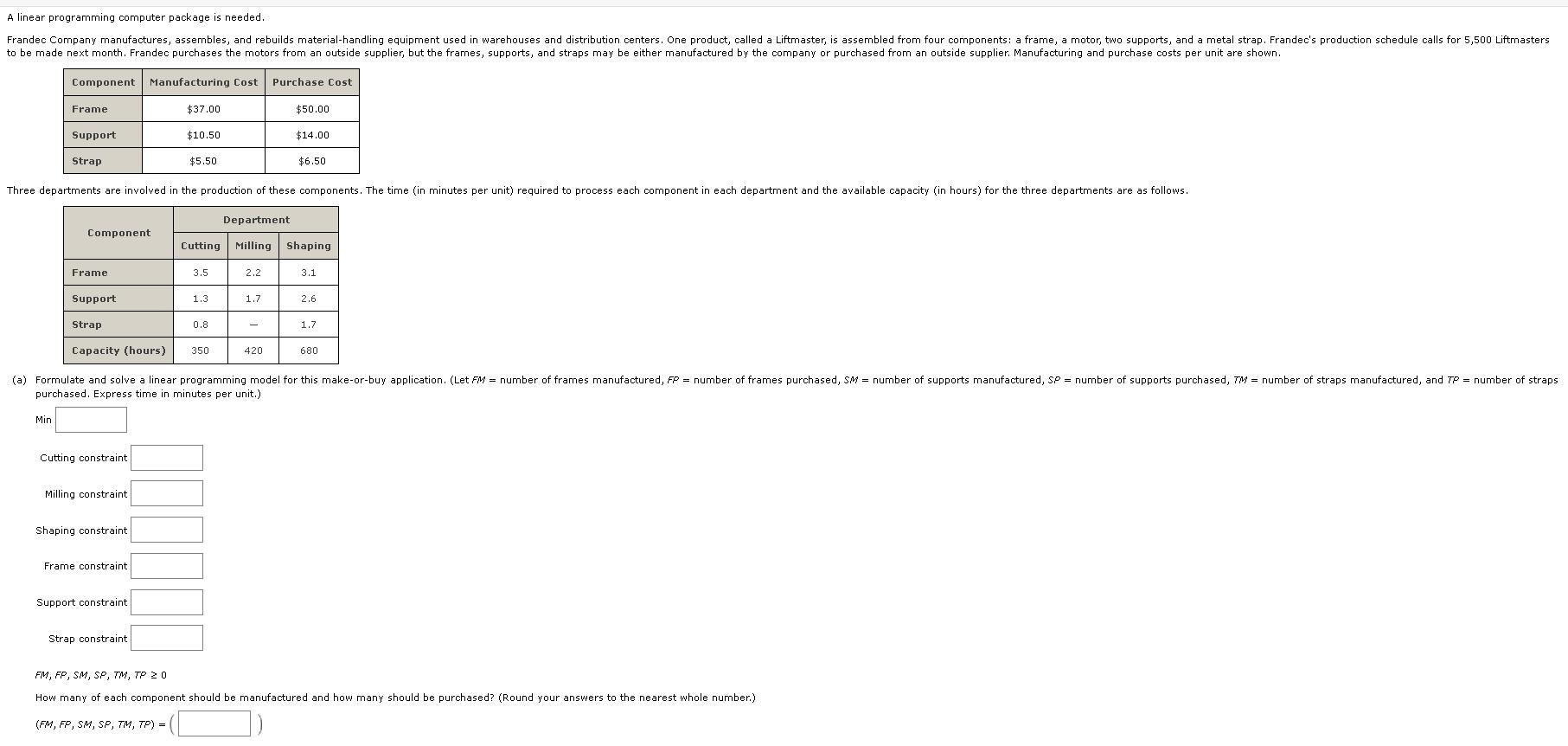 A linear programming computer package is needed.