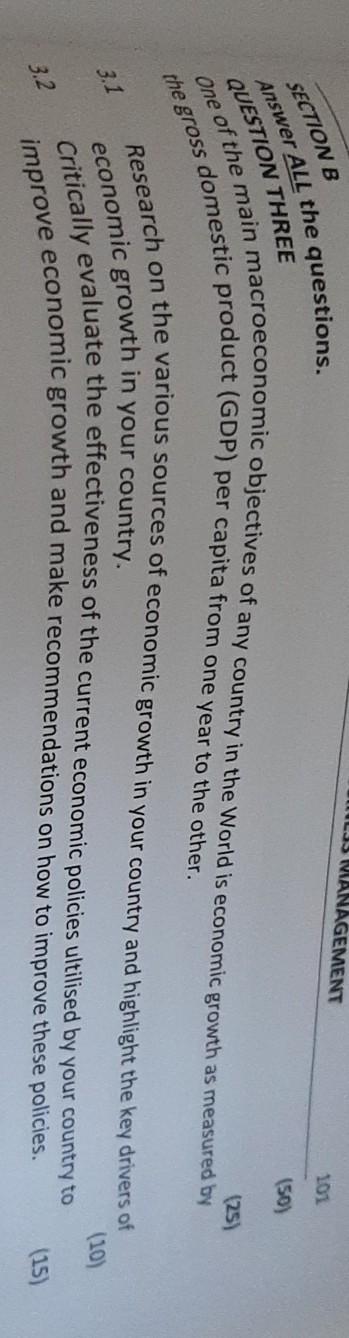 IL MANAGEMENT 101 SECTION B (50) Answer ALL the