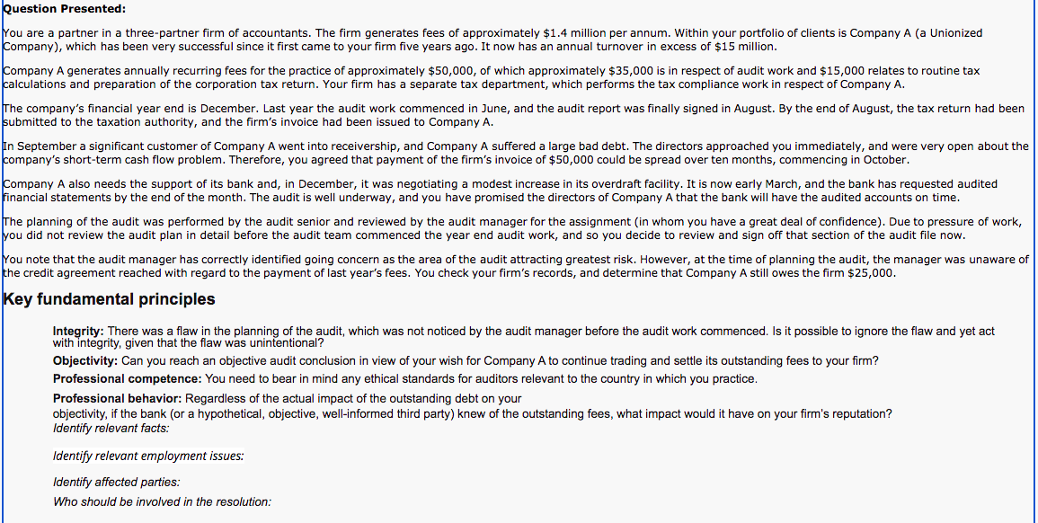 Question Presented: You are a partner in a