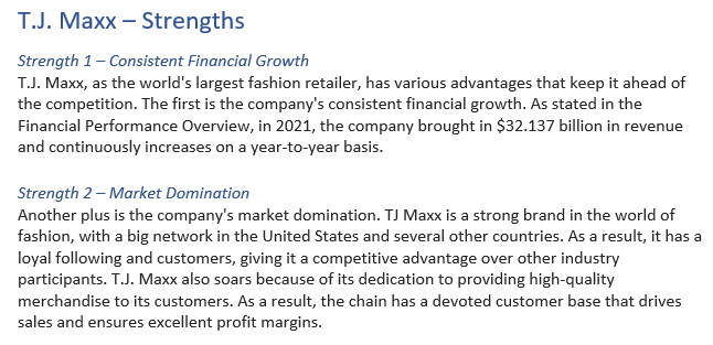 Using the SWOT Analysis table and descriptions